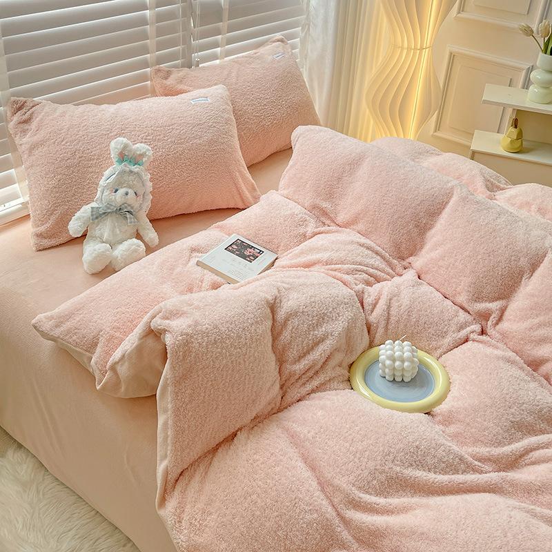 Milk Velvet Four Piece Set Ins Wind Winter Thickened Coral Velvet Bedspread Quilt Cover Flannel Bedding