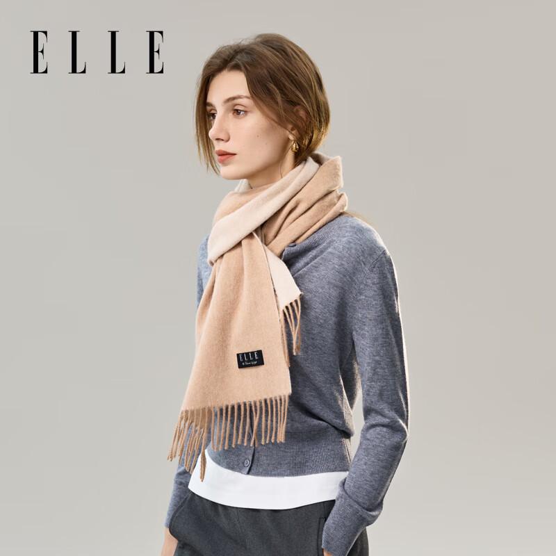 ELLE Gift Box 100% Wool Scarf Women's Double-sided Thickened Autumn and Winter Warm Shawl Neck Wrap Gift