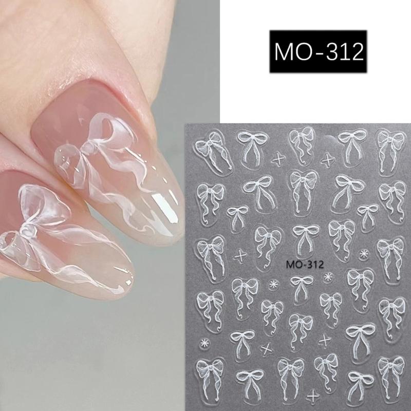 White Bows Nails Art Stickers Ribbon Bows Nail Decals 3D Bowknot Nail Sticker Nails Art Decoration for Women Girls