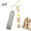 Flower Charm with Wood Beads Silicone Keychain Faux Leather Wristlet, Car Key Floral Ring Pendant Pendant, Handbag Backpack Women