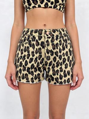 Retro Leopard Print High-Waisted Ripped Denim Shorts for Women