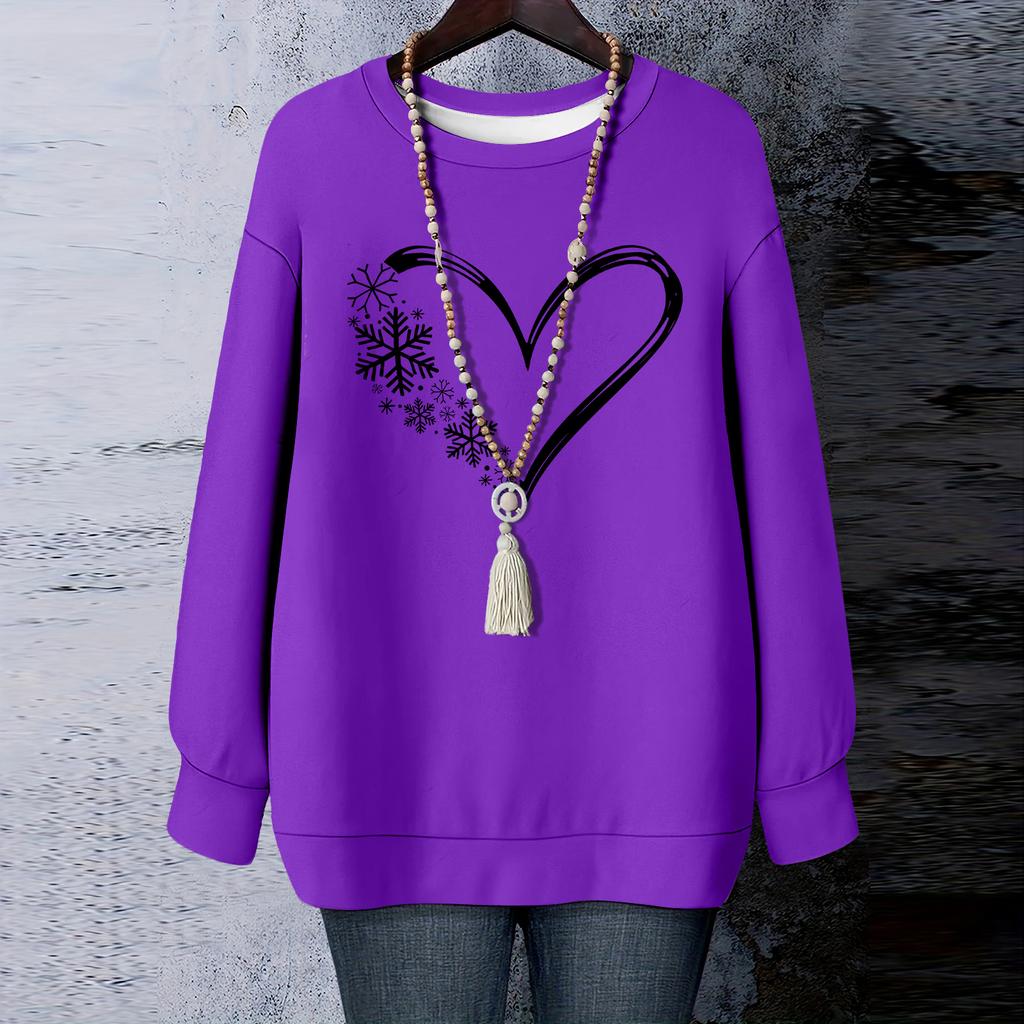 Ladies' Christmas Printed Round Neck Long Sleeved T-shirt Sweatshirt Top
