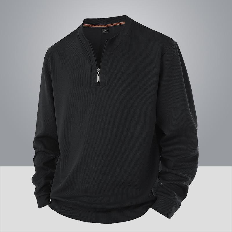 Phoca Largha for Men Heren Grote Maat Half Rits Sweatshirt -Zachte en hoogwaardige stof ronde hals design losse casual sport lange mouw L zwart