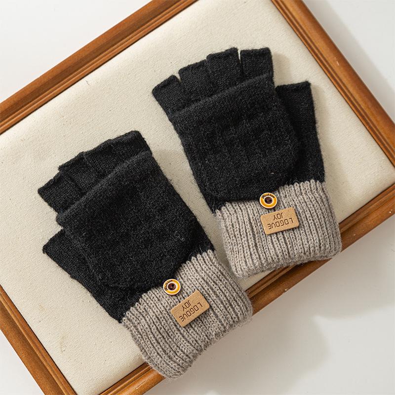 Warm Gloves Female Autumn and Winter Riding Cute Winter Student Five-finger Knitting Winter Can Be Divided