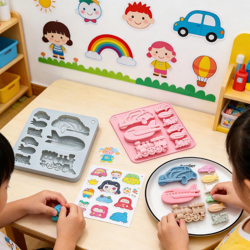 Schokoladen-Silikonformen 3D Oldtimer Zug Flugzeug DIY Silikon Fondant Kuchenform Tablett Backwerkzeuge für Süßigkeiten Mousse