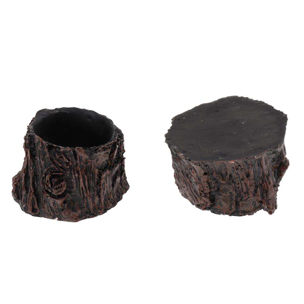 2Pcs Resin Bowl Dish Feeder Plate for Terrarium Reptile Tanks- Tree Stump Shape