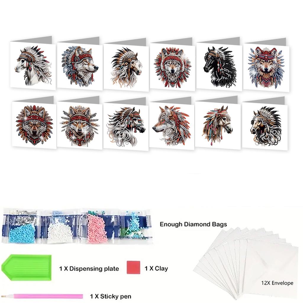 12 Packs Flower Animal DIY Diamond Art Painting Greeting Cards with Envelopes for Beginner Adult Birthday Holiday Blessing