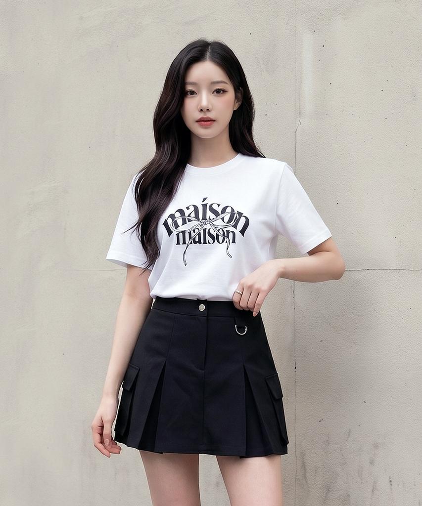 NTBC (W) Masion Ribbon Lettering Half T-Shirts (White)