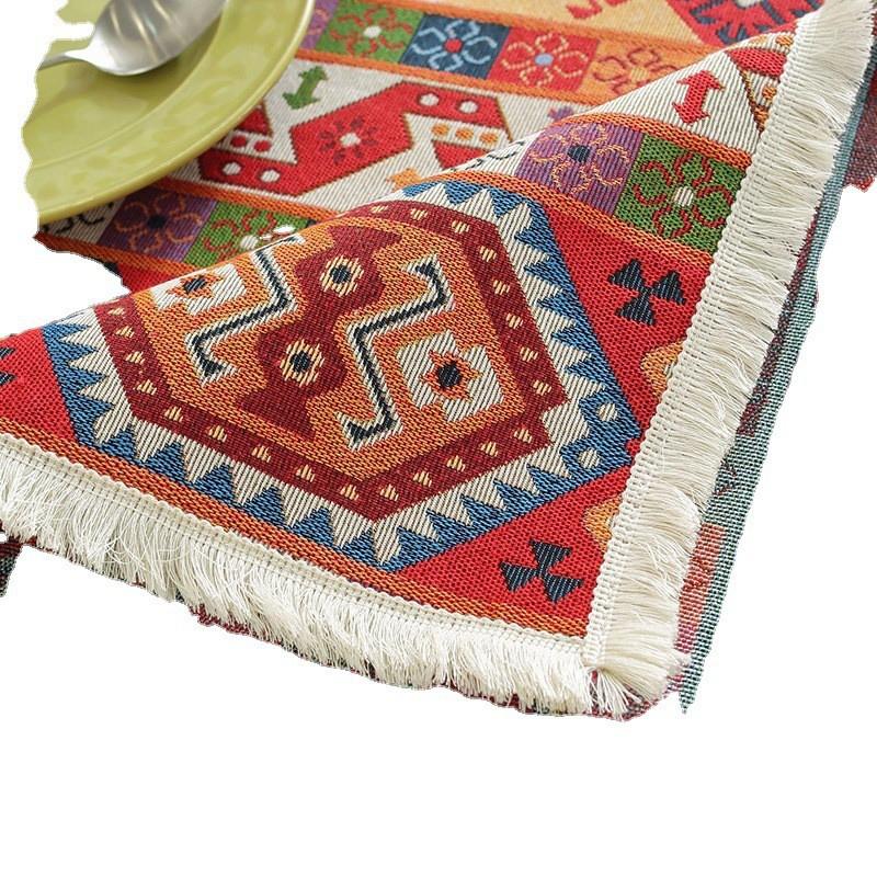 Bohemian Style Cotton Linen Tablecloth With Tassels Long Rectangle Decorative Dining Table Cover Anti-Slip Heat Resistant