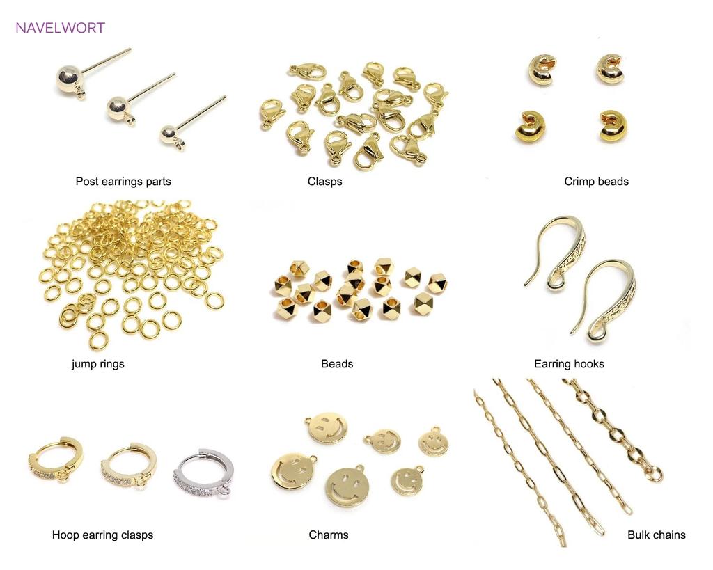 Brass Metal Blank Earring Studs Base Pins 14K Gold Plating Ear Post with Pad,DIY Jewelry Making Accessories Wholesale