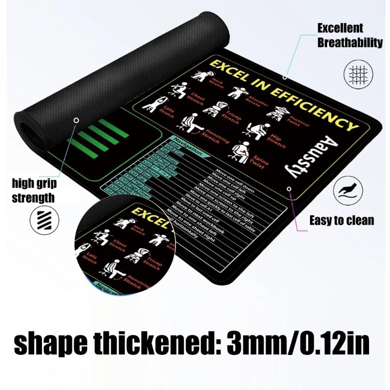 Large Keyboards Mouse Pad Featuring Excels Word Shortcut for Office Software Use and Gaming with Waterproof