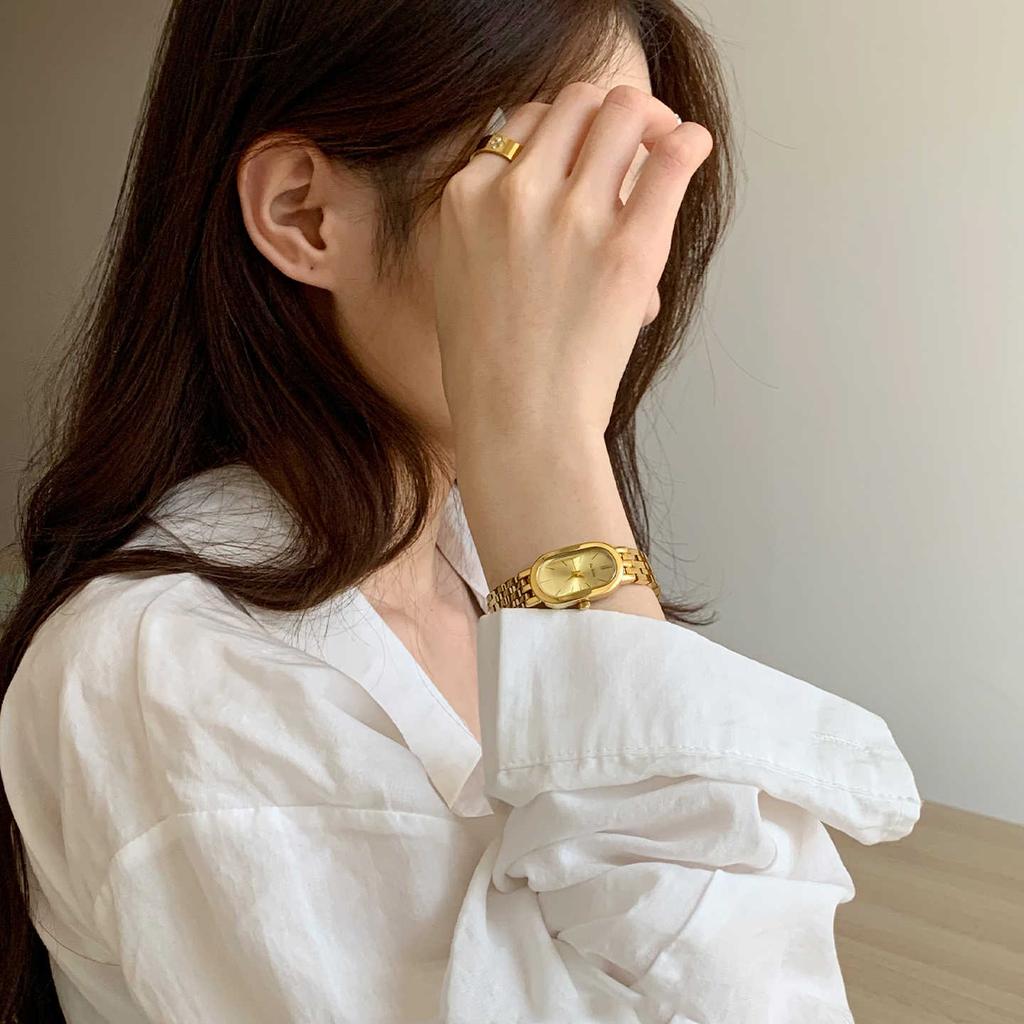 New Women Watch Elegant Gold Oval Quartz Women's Wristwatch Stainless Steel Bracelet Retro Dress Ladies Watches Accessory