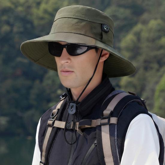 Fisherman Hat Adjustable Size Wide Brim Quick Drying Bucket Hat with Compass Design Foldable Outdoor Sun Protection Hat