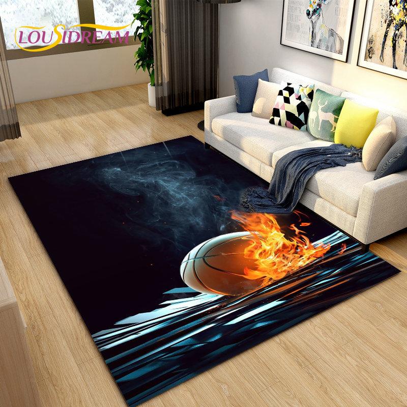 3D Basketball Basketball Cour Area Rug,Carpet Rug for Living Room Bedroom Sofa Doormat Decoration,Kids Play Non-slip Floor Mat