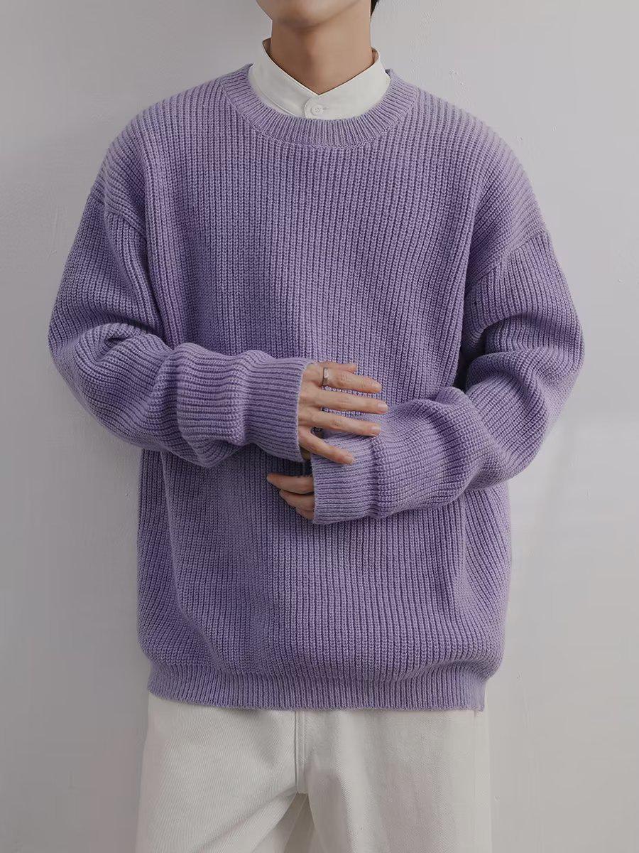 Boys Round Neck Striped Pullover Sweater - Loose, Thick Knit for Autumn & Winter L