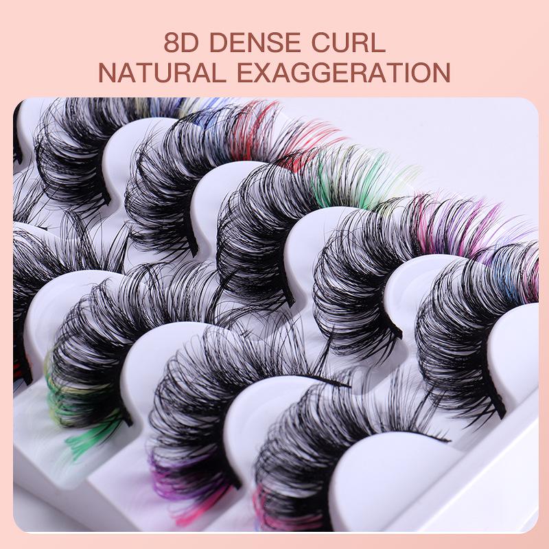 Pack of 7 Pairs: Cross-border Dense & Natural Curly Eyelashes with Colored Ends