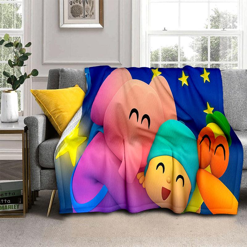 Coperta Cartone Animato 3D Divertente P-Pocoyo Elly Pato, Morbida Coperta da Lancio per Casa Camera da Letto Letto Divano Picnic Viaggio Ufficio Copertura Regalo per Bambini