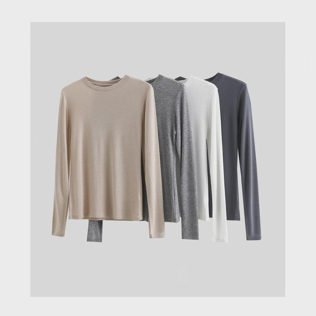 Luxury Tencel Wool Soft Long-Sleeve Slim-Fit Round Neck T-Shirt for Women - 2024 Autumn Collection