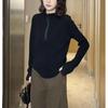 Samt-Kapuzenpullover mit Stehkragen und Reißverschluss in Übergröße für Damen - Schlankmachend, Makelverbergend, Vielseitiger Basisschicht für Herbst/Winter