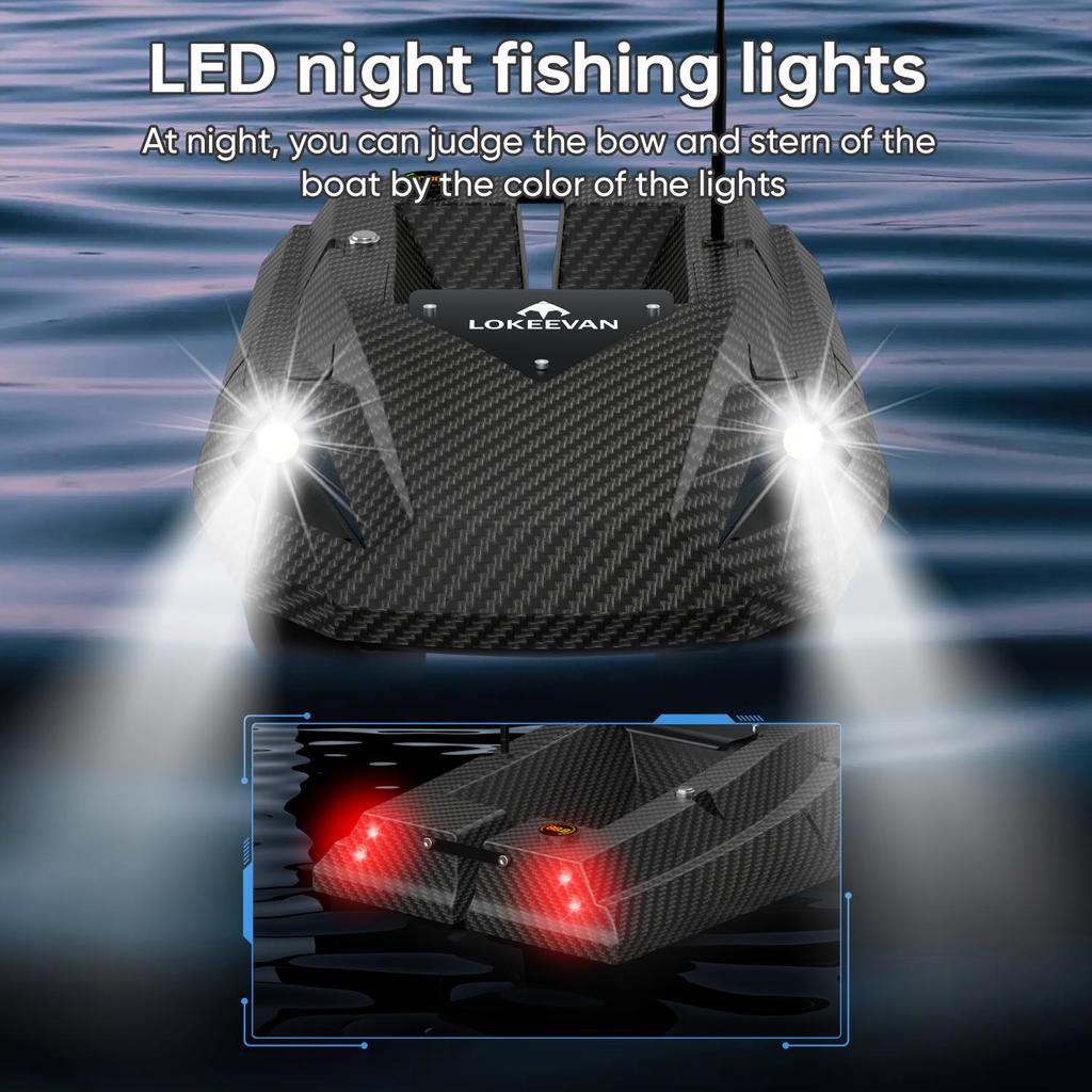 GPS Fishing Bait Boat LOKEEVAN D50B 590 Brushed Motor Dual 15600mAh Battery 2kg Load 500M Remote Control Night Light