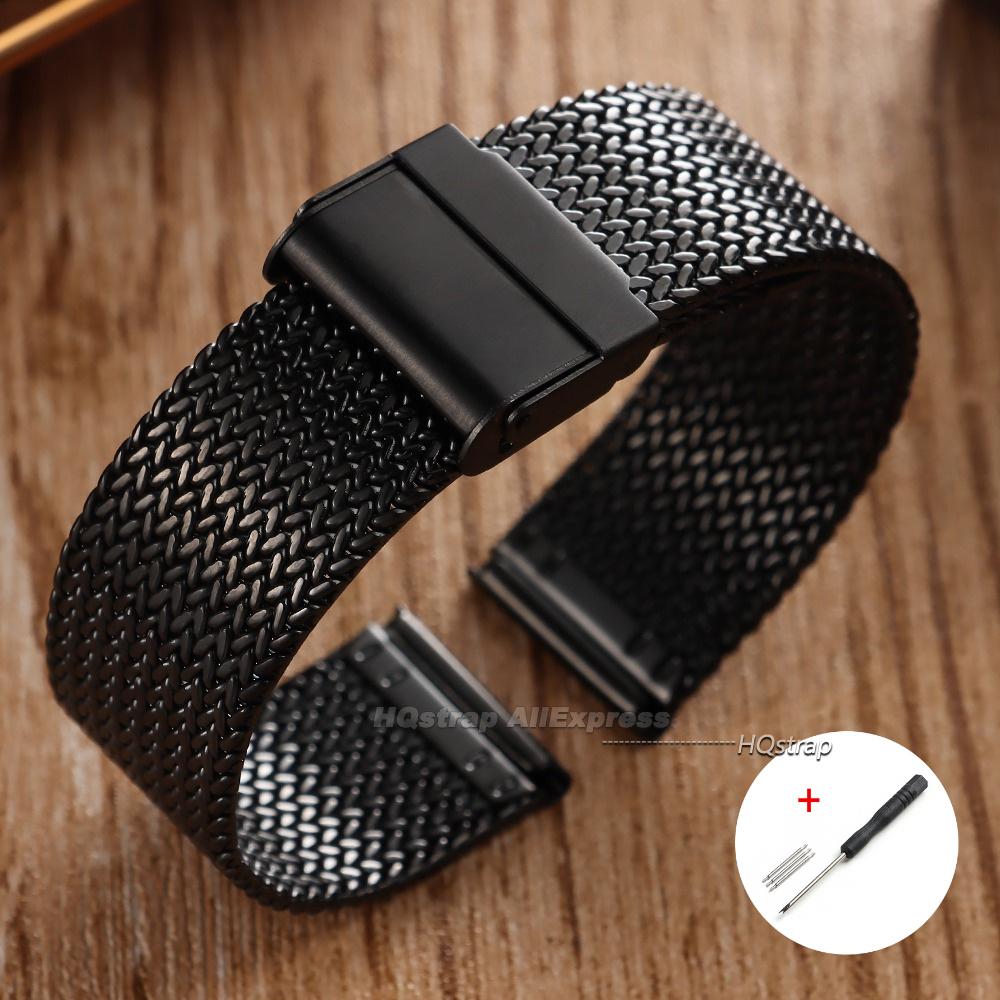 Milanese Mesh Watch Strap 16mm 18mm 20mm for Seiko for Rolex Bracelet Folding Buckle 304 Stainless Steel Replacement Wrist Band