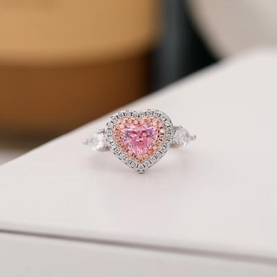 Pink Diamond Love Ring, European and American Colored Treasure Yellow Diamond Heart-shaped Diamond Ring, Jewelry Ring.