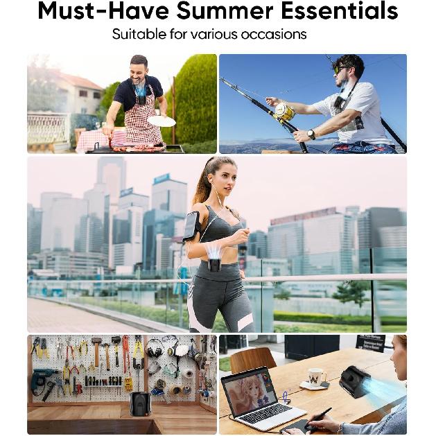 AI Portable Waist Fan, 6-Speed 16000RPM Strong Turbo Airflow, 40H Max Cooling Battery Powered Personal Fan Rechargeable, Hands-Free Shirt/Belt/Neck