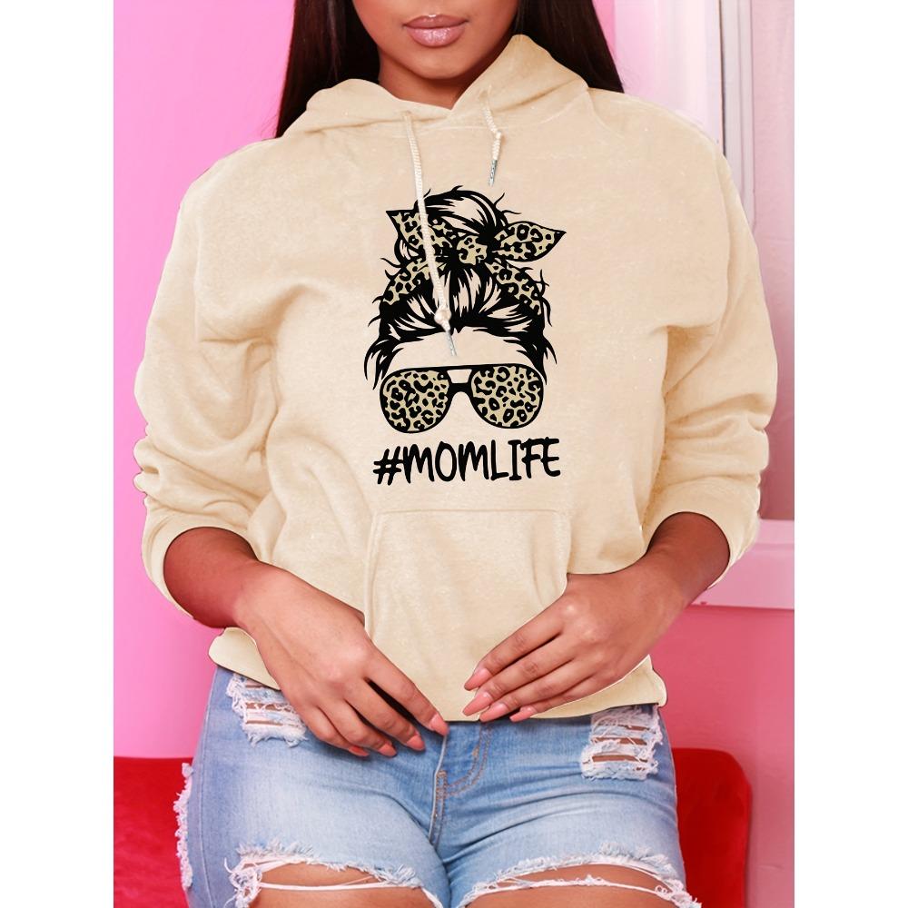

Стильное женское бежевое худи с принтом модных леопардовых очков, повседневная толстовка из полиэстера свободного кроя с графикой MomLife 3XL