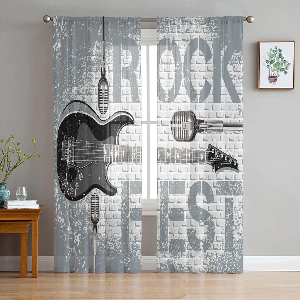 Music Symbol Black And White Art Chiffon Sheer Curtains for Living Room Bedroom Decoration Window Voiles Tulle Curtain Drapes