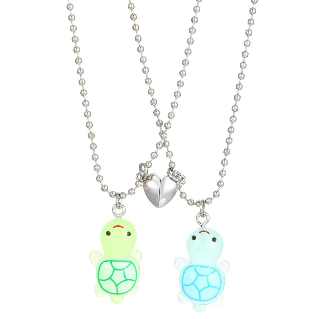 Luminous Turtle Heart Magnetic Couple Necklace - Cartoon Glow Valentine's Day Gift for Him & Her