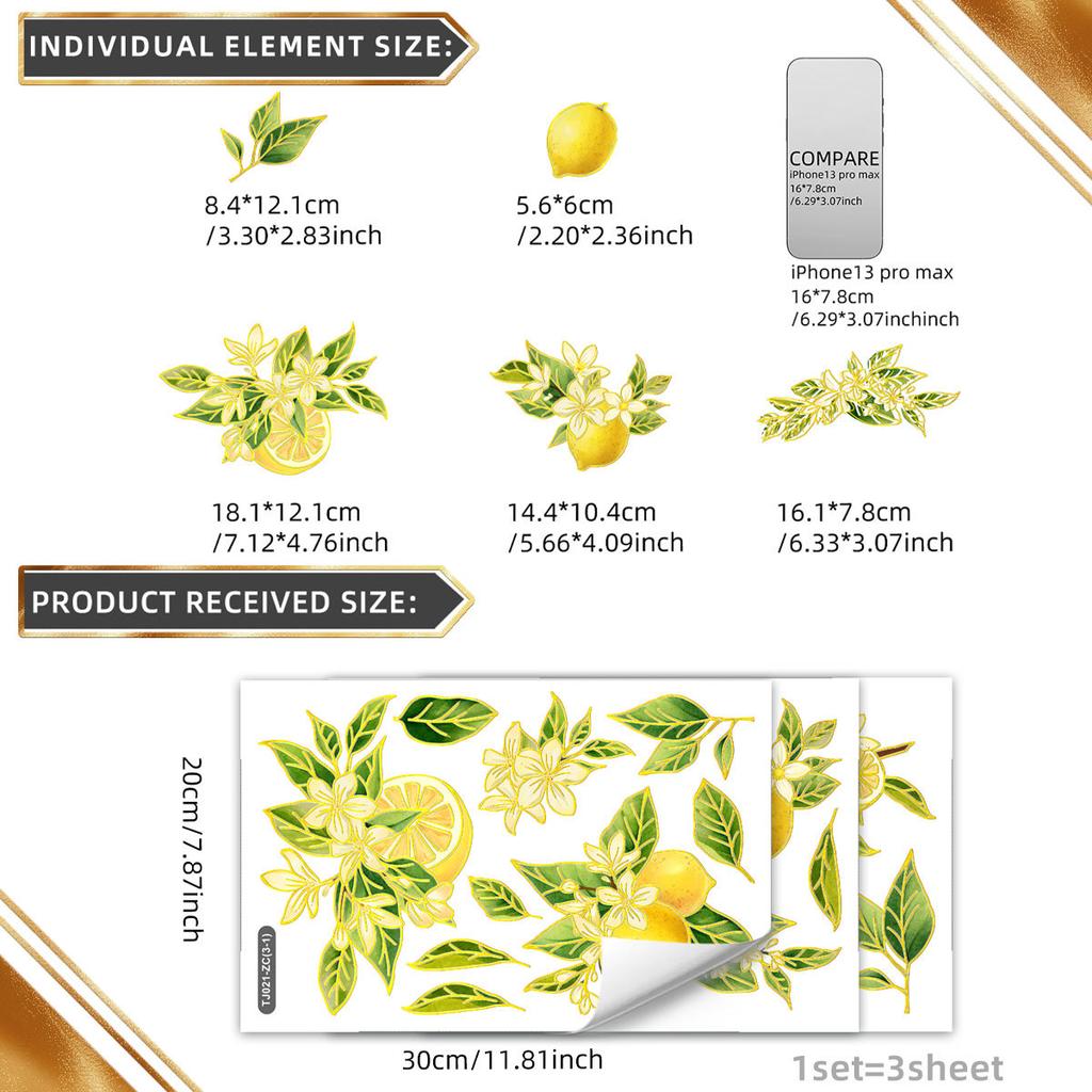 Tj021 Hand-Painted Lines Lemon Leaves Bronzing Wall Sticker Decoration Children'S Room Bedroom Background Self-Adhesive Wall Sticker