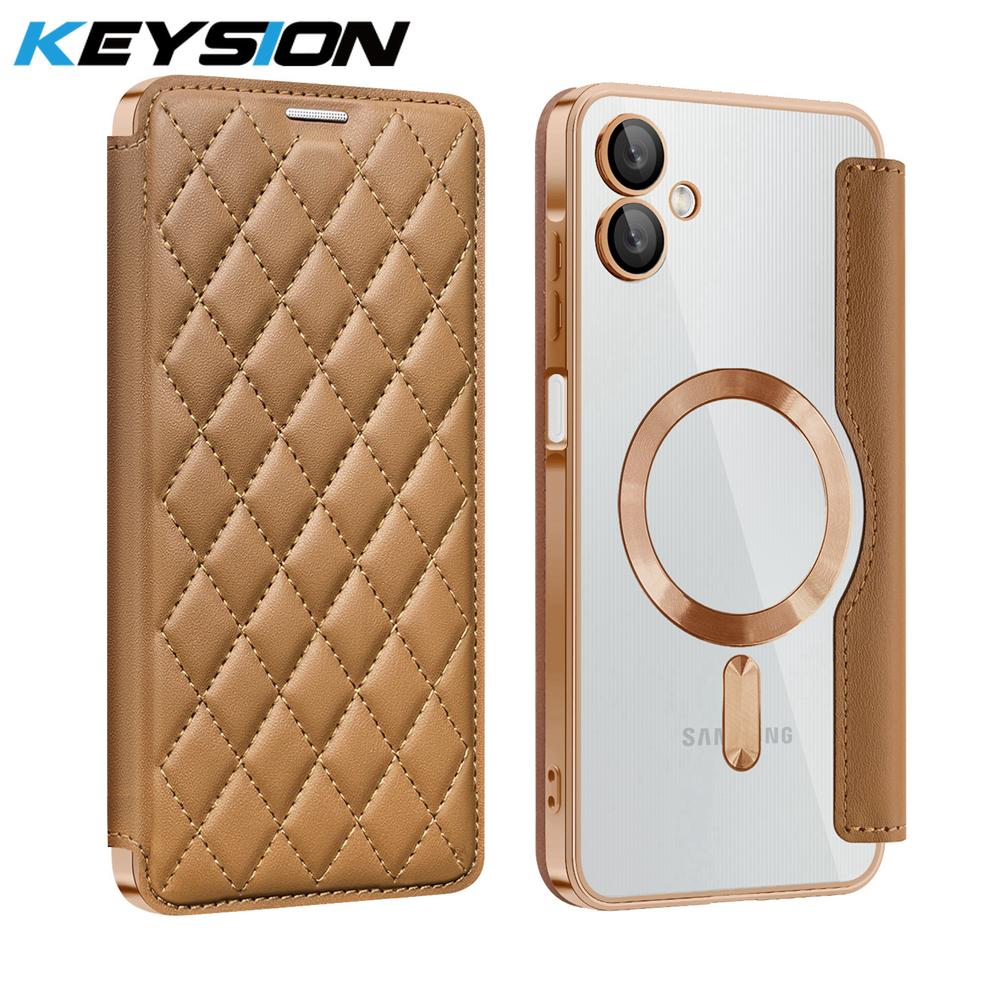 KEYSION Plating PU Leather Flip Wallet Case for Samsung A07 A06 A05 Cards Slots Magnetic Phone Back Cover for Galxy A05 A06 A07