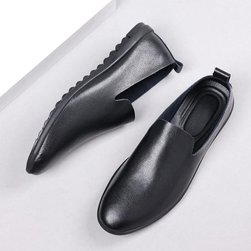 Loafers Mens Non-slip Leather Slip-on Black Comfortable Driving Shoes Sneakers Man Dress Shoes Light Casual Flat PU Leather Shoe
