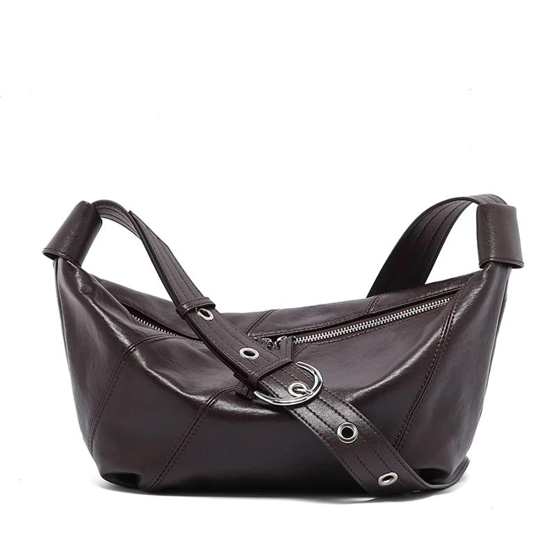 Women Natural Cowhide Leather Dumpling Bag For Ladies Casual Minimalist Adjustable Crossbody Hobos Bag Commuter Bag Accessories