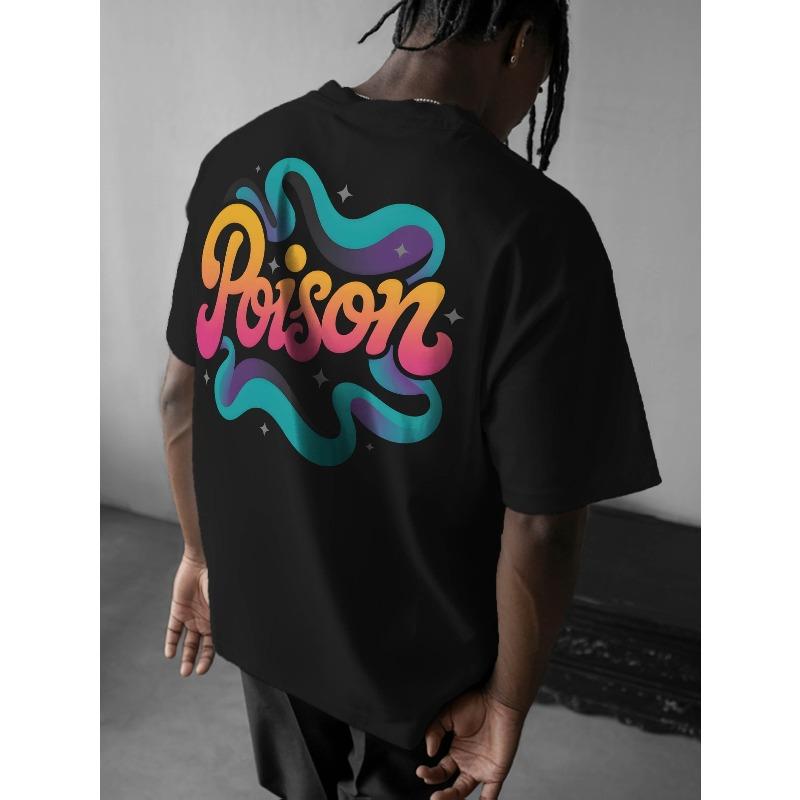

Vibrant Artistic Poison Print, Men s Fashionable American Streetwear Trend, Spring/summer Round-neck Comfortable Top 4XL чорний