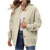 Women's Fashionable Solid Color Long Sleeved Button Jacket With Baseball Stand Up Collar Pocket Casual Jacket