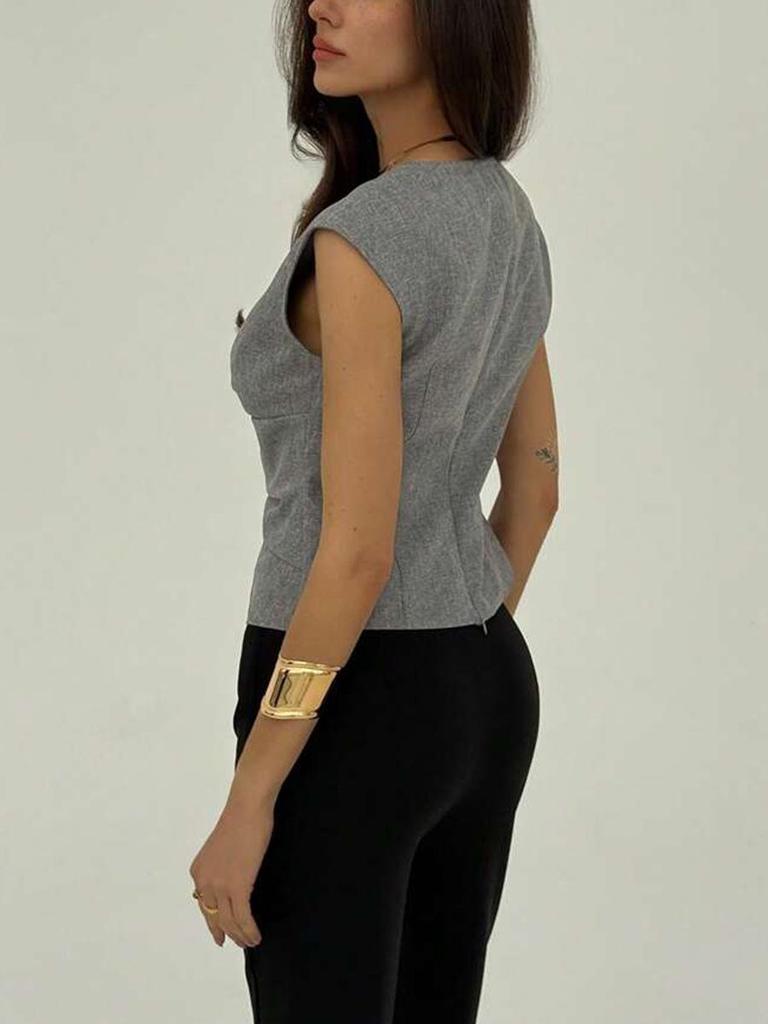 European & American Sleeveless Waist-Cinching Pullover Women's Vest in Solid Color