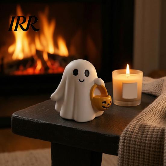 Halloween Table Centerpieces Ghost Figurine, Cute Resin Statue, Creative Holding Whimsical Desk Accessories Bat/Drink Tabletop Ornament for