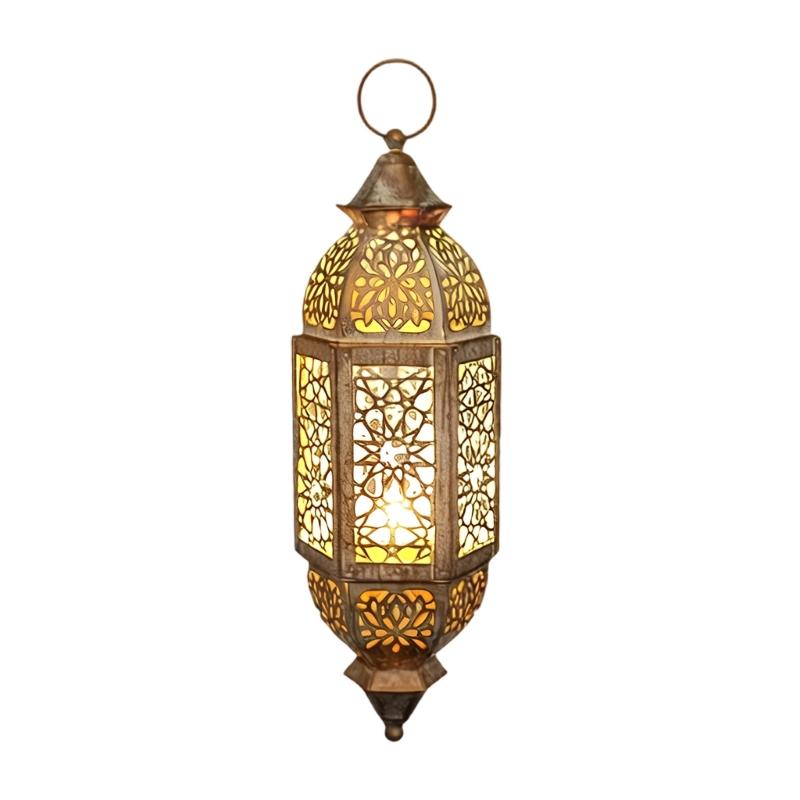 Portacandele in Ferro Battuto Marocchini Lanterna con Design Traforato da Appendere Decorazioni Regalo per Eid Ramadans