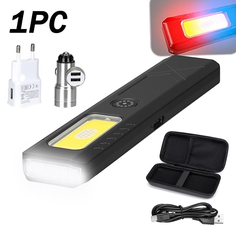 Mini Portable LED Handheld Flashlight USB Rechargeable EDC Flashlight with Emergency Red and Blue Lamp Outdoor Pen Clip Headlamp