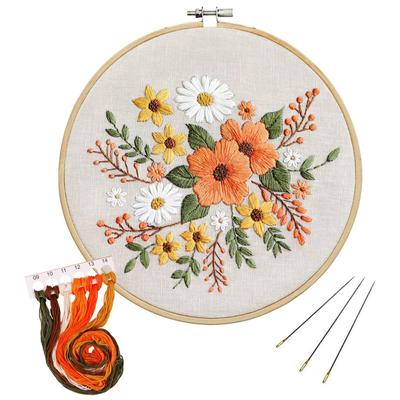 Diy Stamped Embroidery Kit Embroidery Hoop Floss Threads Needles for Beginners