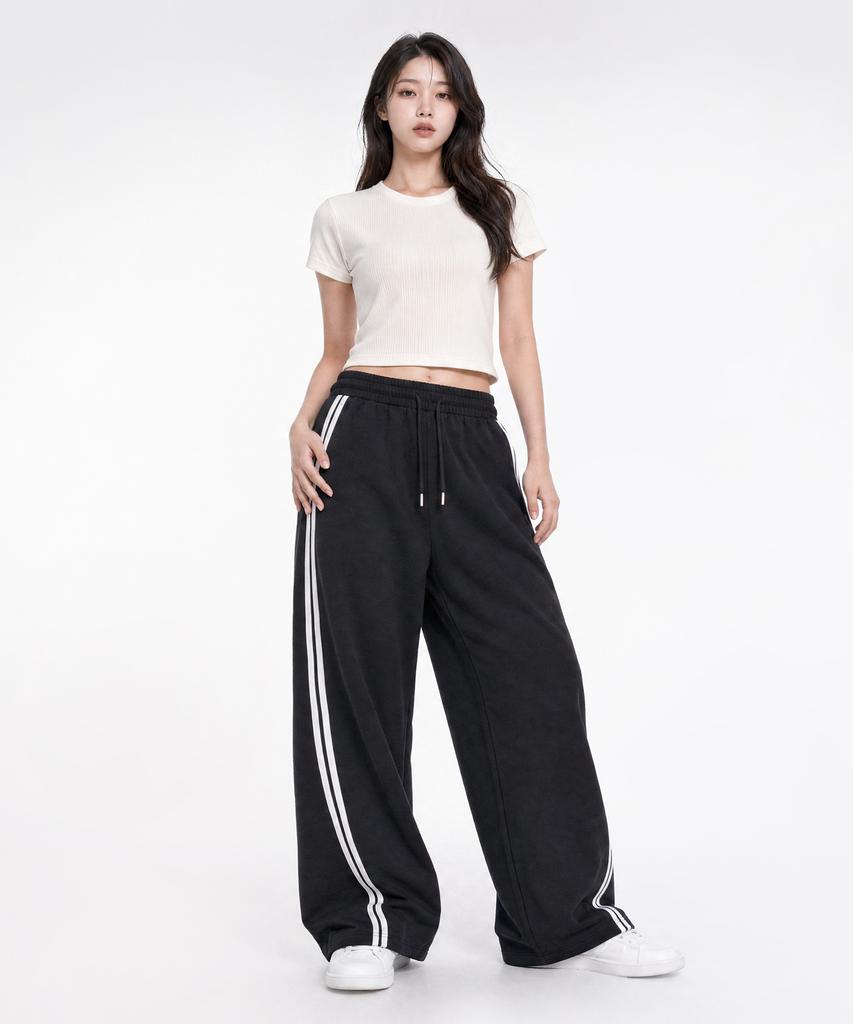 OCELOT C59 Curved Side Double-Striped Wide Sweatpants_Black