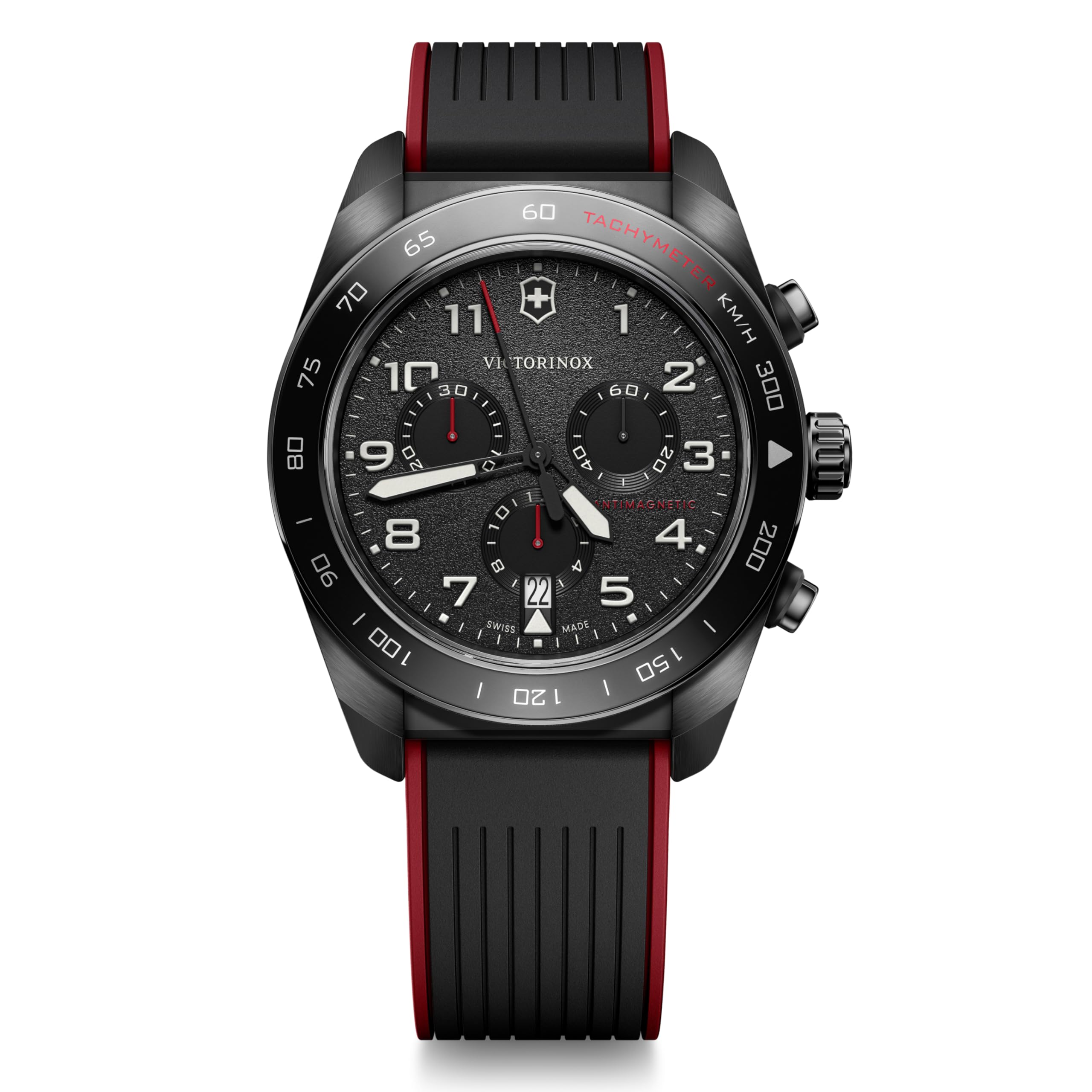 

VICTORINOX SWISS ARMY Chronograph Analog Quartz Black Red Rubber Stainless Steel Case Strap Replacement Brand Name Black 242051 Men s Watch,