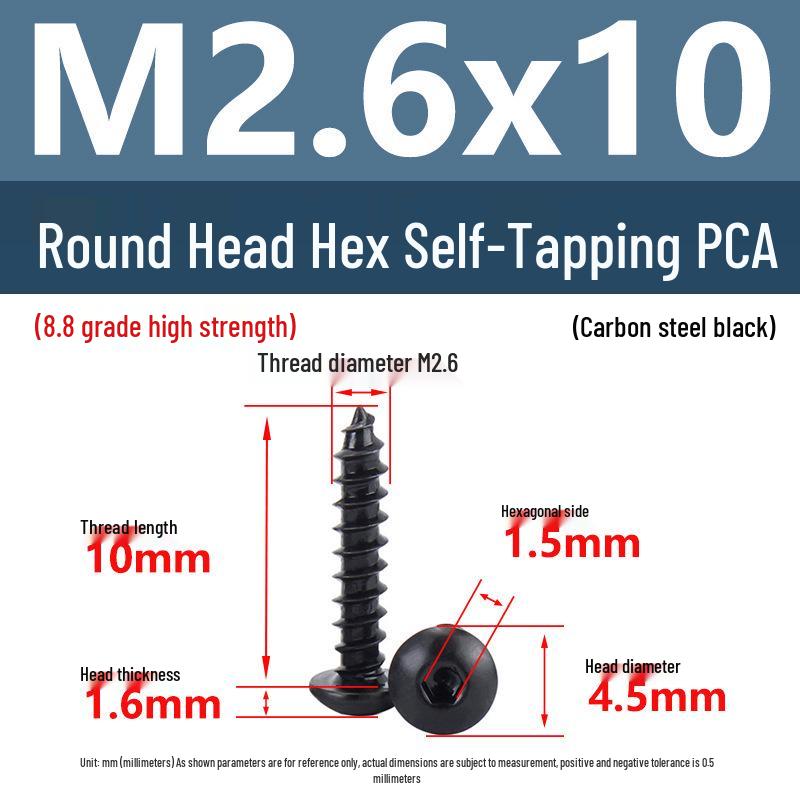 8.8 Grade Round Head Hex Socket Self-Tapping Screws M2-M4 Carbon Steel Bolts