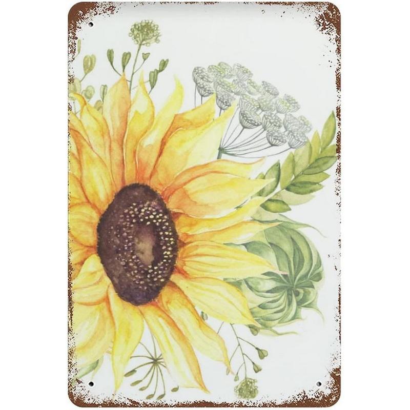 Sunflower Metal Tin Signs Retro Sunflower Vase Rustic Farmhouse Retro Tin Signs Wall Decor Man Cave Home Pub Metal Signs