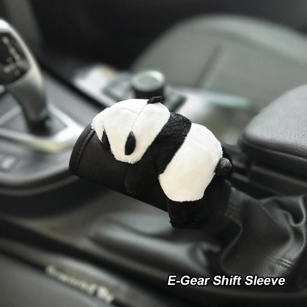 Cute Cartoon Panda Car Gear Shift Cover Soft Plush Car Shifter Hand Brake Case Toy Bear Gear Shift Collars Interior Decoration