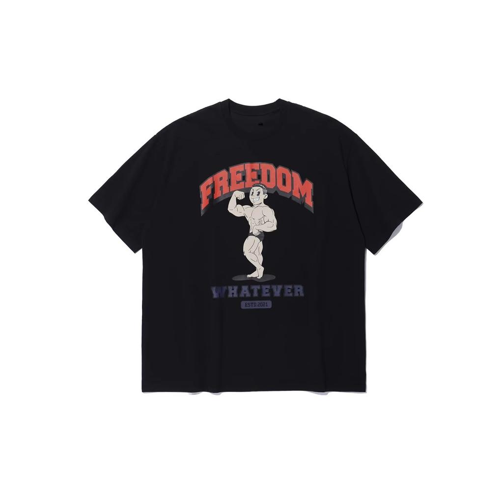 FREEDOM Muscle Man Pattern Short-Sleeved T-Shirt for Fitness Men and Women Casual Sportswear for Leisure GYM