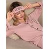 Women's Modal Rayon Pajamas Cardigan Stripe with Eye Mask Long Pants Set Casual Homewear Pajama Set
