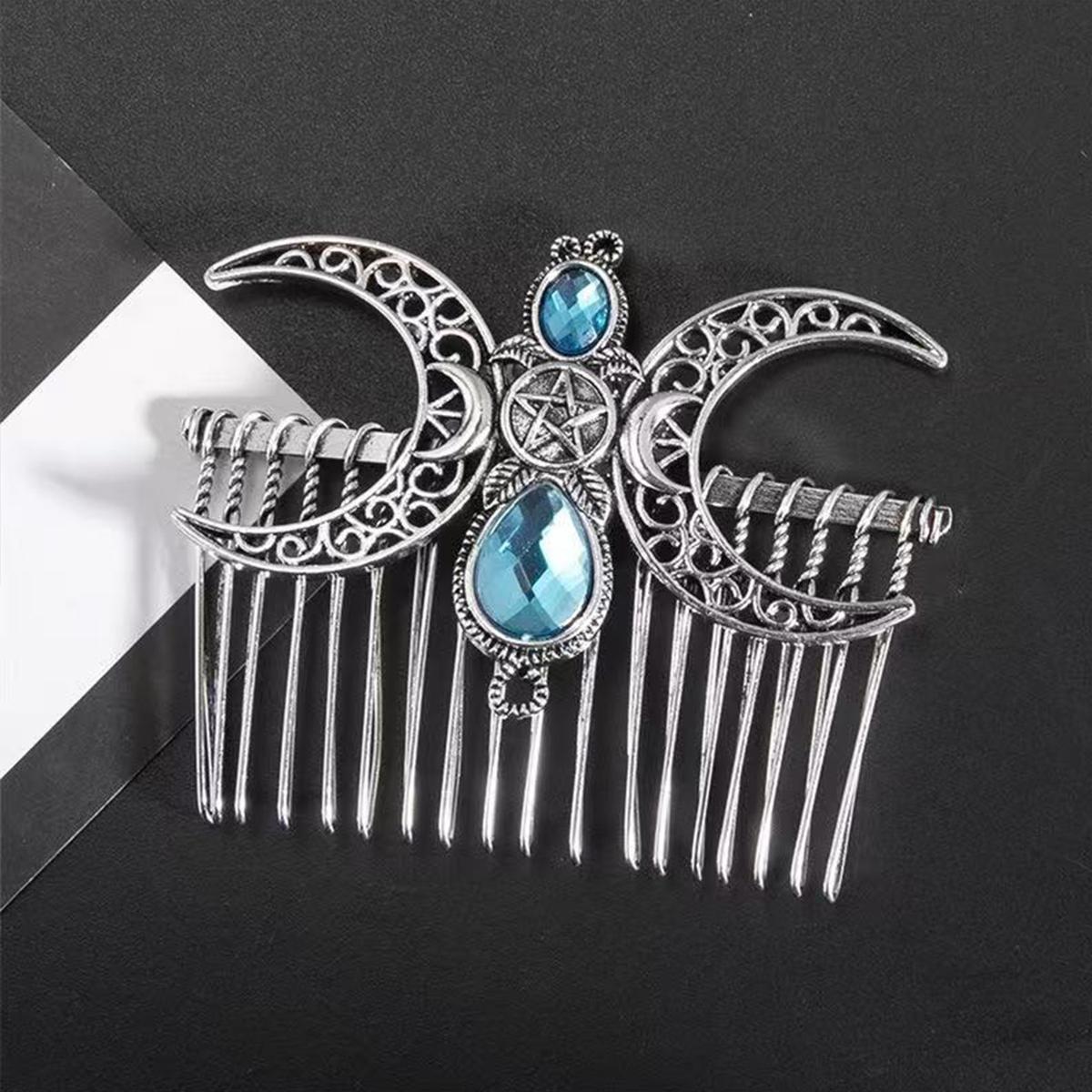 

1 шт. Фестиваль Рамадан Ретро Элегантный Синий Полый Узор Звезда Луна Бриллиант Сплав Расческа для Волос для Женских Причесок Аксессуары