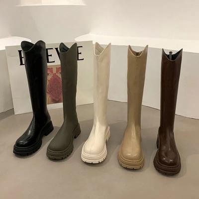White Long Knight Boots Women's 2025 Autumn New Chelsea Boots Winter Velvet Warm Medium Tube High Boots